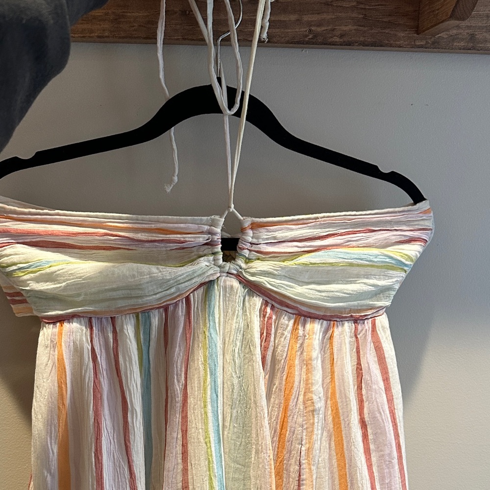 American Eagle Outfitters Strapless/Halter Maxi Dress in Pastel Rainbow Stripes - Picture 4 of 4